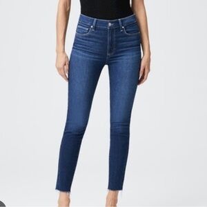 paige skyline ankle peg raw hem blue skinny jeans